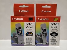Lot of TWO NEW Genuine Canon BCI-21 1 Black & 1 Color OEM Ink Cartridges picture