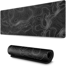 Black and White Topographic Line Mouse Pad (31.5 x11.8 in) Gaming Desk pad wi picture