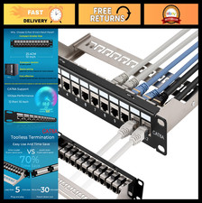 12-Port Cat6A Patch Panel, 10G Support, Shielded 1U Network Panel for Cat5e/Cat7 picture