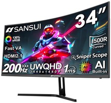 SANSUI 34-Inch Curved Gaming Monitor UWQHD 3440 x 1440P 200Hz Ultrawide picture