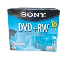 Sony DVD + RW 10 Pack Rewriteable DVD Discs 4.7GB 120 Minutes New Sealed Box picture