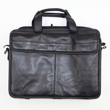 Dell Genuine Black Leather Laptop Briefcase Messenger Bag Business Case Vintage picture