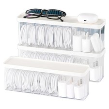Clear Charger Cable Cord Storage Organizer Box with Lid 3 Small Compartments picture