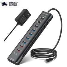 Elegant Aluminum USB Hub Splitter - 10 Ports for Rapid Data Transfer & Charging picture