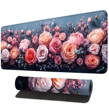 31.5x11.8 Inch Pink Floral Large Mouse Pad Waterproof Gaming Desk Mat Girls picture