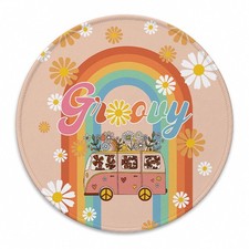 Retro 70s Hippie Daisy Bus Peace Round Mouse Pad, 7.9x7.9 Inch picture