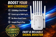 WiFi Extender 1200Mbps WiFi Booster Signal Amplifier w/ Dual Antennas & Ethernet picture