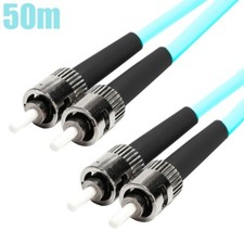 50M ST-ST UL Duplex MultiMode 3mm 50/125 Fiber Optic Optical Cable OFNR OM4 Aqua picture
