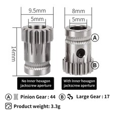 Dual Drive Gear Set Hardened Steel 17T 44T Extruder Gears for BMG 3D Printer picture