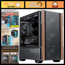 Walnut Wood Micro ATX PC Case, Tempered Glass Side Panel, 4x120mm Fans, Type-C picture