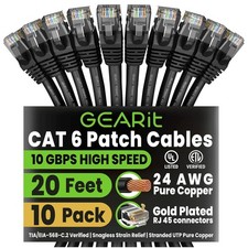 High-Speed Cat 6 Ethernet Cable 10-Pack, 20ft Black picture