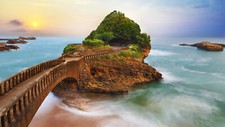 Landscape nature water sea sun clouds bridge trees old Custom Gaming Mat Desk picture