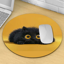 Cute Black Cat Mouse Pad Round Non Slip Rubber Desk Mat Gaming Office Computer  picture