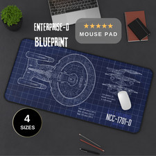 USS Enterprise D Blueprint Mousepad, Trek Desk Mat I Starship Mouse Pad Playmat picture