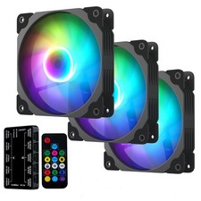 Vetroo 3 Pack Black Frame 120mm ARGB & PWM LED PC Computer Case Cooling Fans USA picture