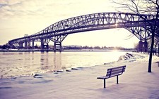 Landscape bridge bench snow lake photography water Custom Gaming Mat Desk picture
