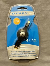 Dynex Retractable USB A to Mini 5-Pin B Cable 4' MP3 Cell Phone PC Laptop NEW picture