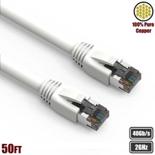 50FT CAT8 RJ45 Network LAN Ethernet Shielded Cable S/FTP 2GHz 40Gb Copper White picture