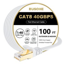 Cat 8 Ethernet Cable 100ft Flat White SSTP 40Gbps RJ45 Network Cord picture
