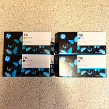 4 HP 738 300-ml DesignJet Ink Cartridges Set BK/C/M/Y Genuine/Original picture