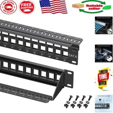 Multi-Use 1U 24-Port Black Keystone Patch Panel - Ideal for High-Speed Networks picture