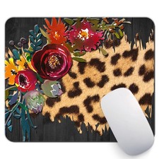 Leopard Print Red Floral On Black Faux Wood Pad Office Supplies Desk picture