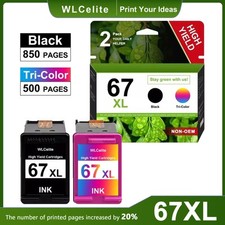 67XL Ink Cartridge Black/Color Combo Pack Compatible for HP Works DeskJet 1255 picture