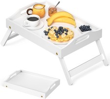 Breakfast Bed Tray for Eating - Foldable Food Laptop Table - Portable White picture