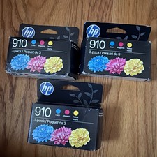 Hp 910 Cyan Magenta Yellow Ink Cartridges Exp: 2027/2028 Lot Of 3 picture