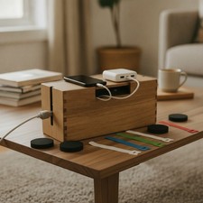 Acacia Wood Cable Management Box, Wooden Cord Hider Organizer for Power Strip... picture