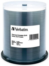 100-Pak VERBATIM White Thermal Hub Printable 52X 80-Minute CDR's, Verbatim 95254 picture