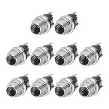 10pcs DC5525 Power Jack, 30V 0.5A 10.8x10.8x24.3mm 3 Pin with Nut Washer, Silver picture