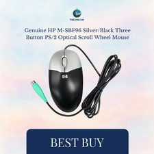 Genuine HP M-SBF96 Silver/Black Three Button PS/2 Optical Scroll Wheel Mouse picture