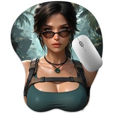 3D Anime Mouse Pad, Wrist Rest Anti-Slip, Oppai Ergonomic Gaming Mat, Lara Croft picture