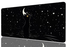 Cute Cat Extended Gaming Mouse Pad, Moon and Star Cartoon Black Cat Extended ... picture