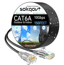 150Ft Cat6A Ethernet Cable 28AWG Copper 10Gbps 550MHz Outdoor Black Cable picture