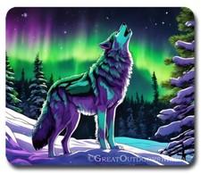 Northern Lights & Wolf Howling ~ Mouse Pad / PC Mousepad ~ Outdoor Nature Gift picture