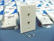 50 Leviton White Dual Phone Jack Wallplates 6P4C 625B3 Duplex 40944-W picture