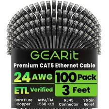 GEARit 100-Pack, Cat5e Ethernet Patch Cable 3 Feet - Snagless RJ45 Computer L... picture