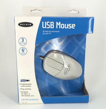 Vintage Belkin USB Mouse F8E813-USB 3 Button Programmable Plug & Play White NIB picture