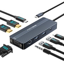 ACASIS 8-in-1 USB C Hub Docking Station Dual Monitors Dual HDMI +VGA for Laptop picture