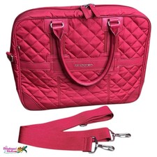 Hedgren Quilted Nylon Laptop Briefcase Crossbody Bag Red Shoulder Strap picture