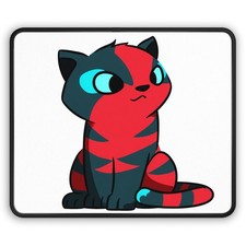 Red and Teal Striped Cat Gaming Mouse Pad | Cute Cartoon Cat picture