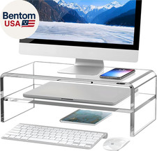 Clear Acrylic Monitor Stand Riser 2 Tier, 5.12 Inches High Clear Computer Desk O picture
