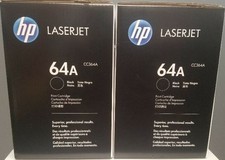 2 New Genuine Sealed HP 64A Toner Cartridges CC364A Black Bxs SLIGHT BOX DAMAGE picture