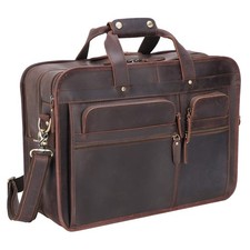 Men's Full Grain Leather Briefcase Large 17 Inch Business Travel Laptop Messe... picture