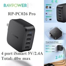 RAVPower 40W 4-Port USB Wall Charger 8A w Fast Charger Adapter Charging Station picture