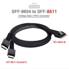 Slimline SAS Slim 4.0 SFF-8654 8i 74pin to Dual Oculink SFF-8611 Cable PCI-E picture