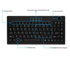 Adesso AKB-310UB Mini Trackball Keyboard - USB - 87 Keys - Black picture