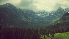 Landscape mountains valley pine trees nature forest Custom Gaming Mat Desk picture